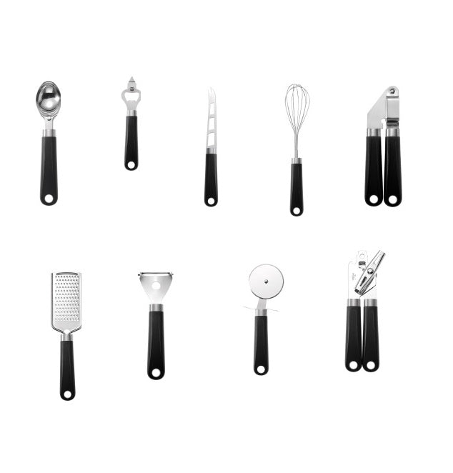 Plastic And Handle Stainless Steel Kitchen Gadget Set PIZZA Cutter, Cheese, Melon, Ice Cream Spoon 9-piece Set