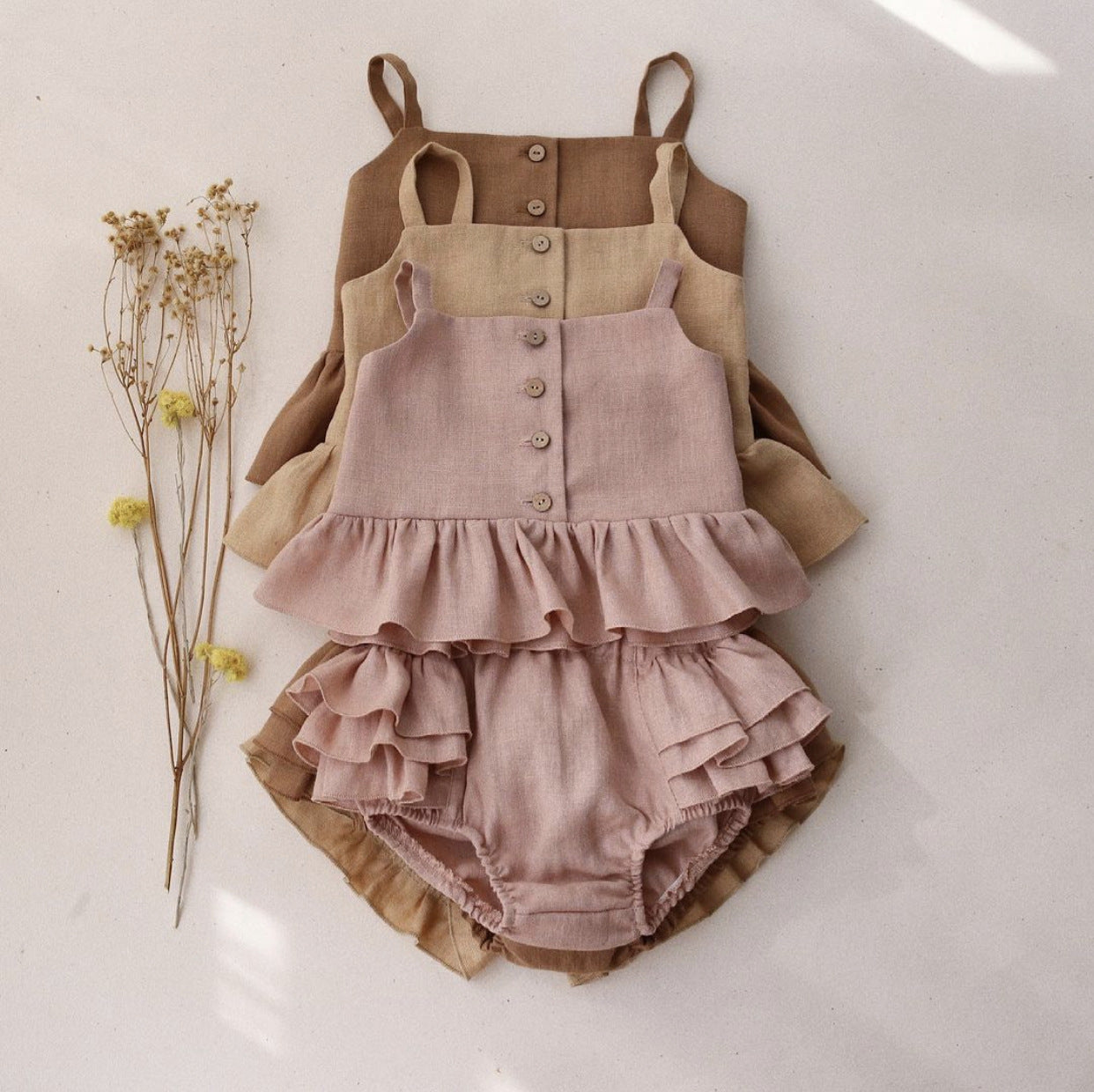 Ma Female Baby Suit Summer Sling Top Four-corner Ruffled Shorts Girls Two-piece Infant Clothing