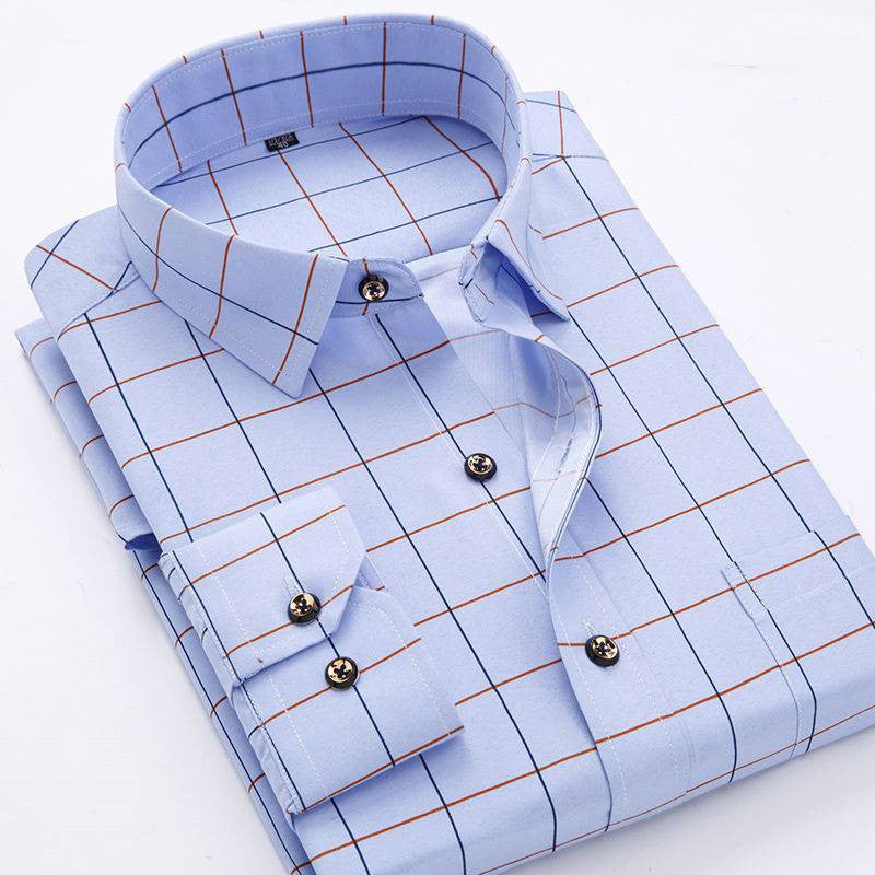 Men's Spring And Summer Plaid Shirt Korean Style Slim Long-sleeved Shirt