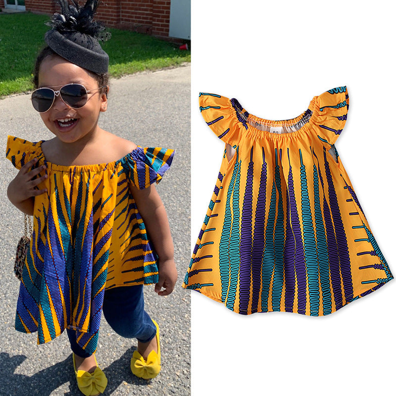 Summer Girls African Bohemian Style Flounced Sleeve Baby Shirt Top Children's Clothing