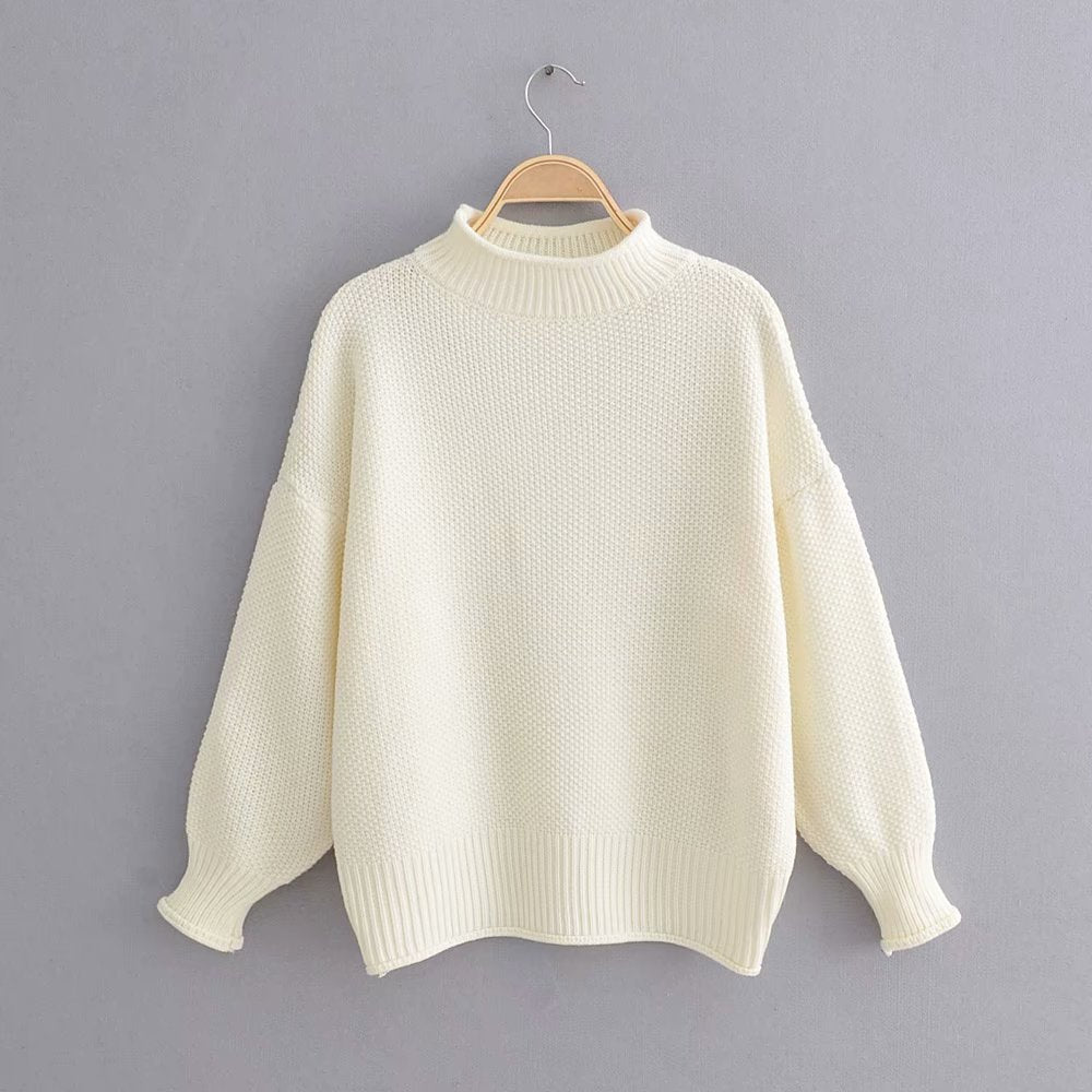 Turtleneck Solid Color Knitted Sweater Women