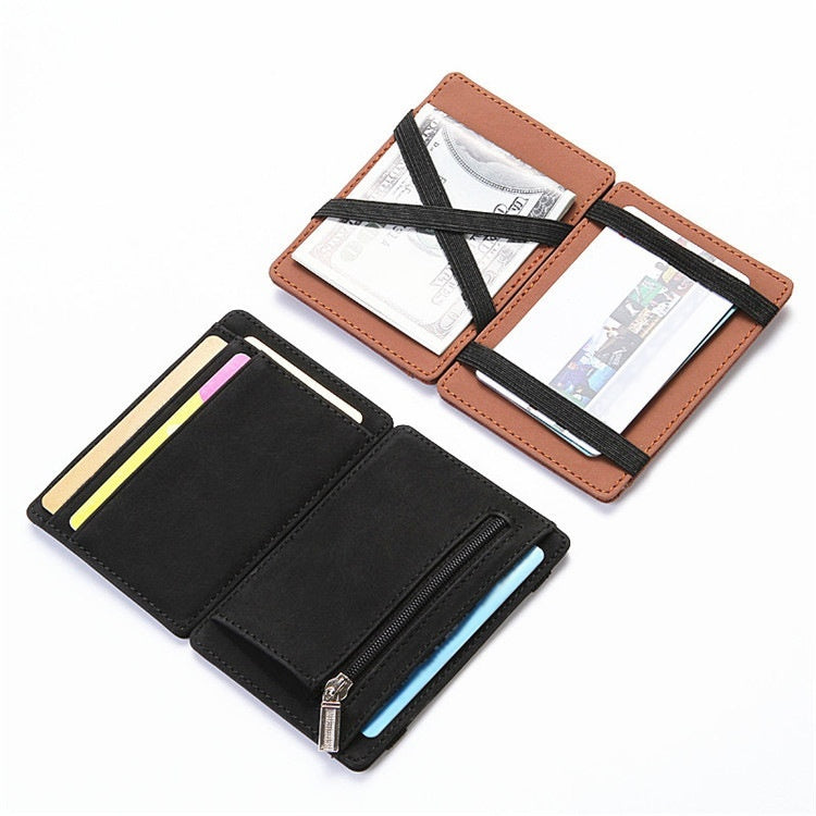 PU Creative Magic Wallet Flip Card Holder Men's Lady's Wallet Zipper Coin Purse Short