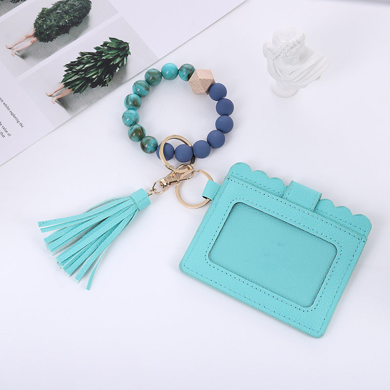 Silicone Bead Bracelet Card Bag Pu Tassel Women's Purse