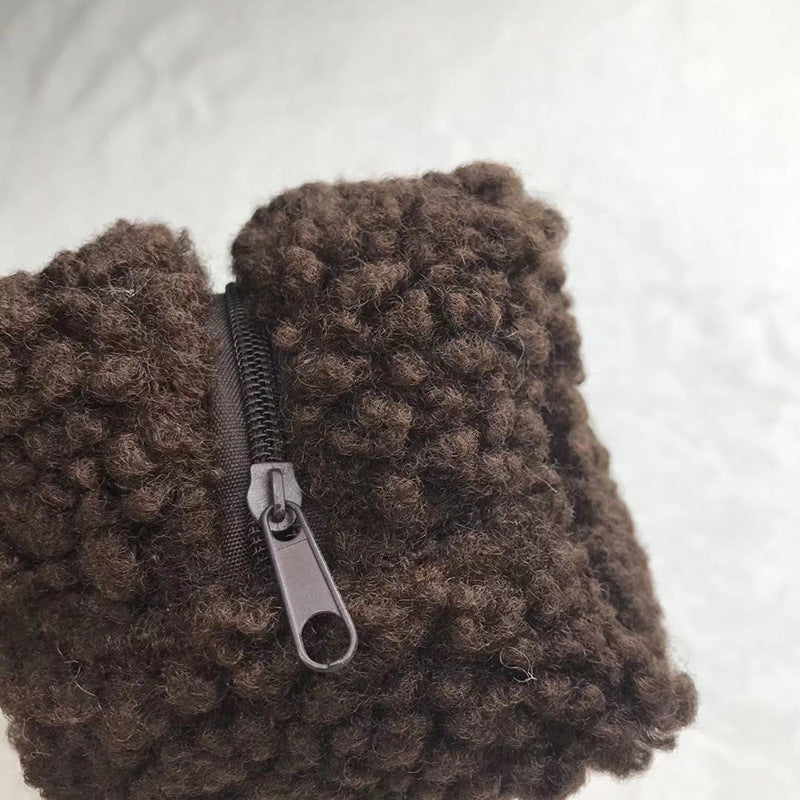 Fashion Simple Lamb Wool Pencil Case Large-capacity Coin Purse Stationery Case Buggy Bag Square Bag