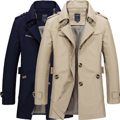 Men's casual jacket mid-length trench coat