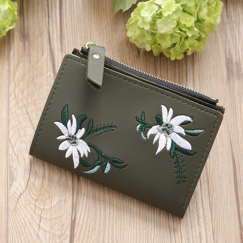 Women's embroidered thin zipper purse