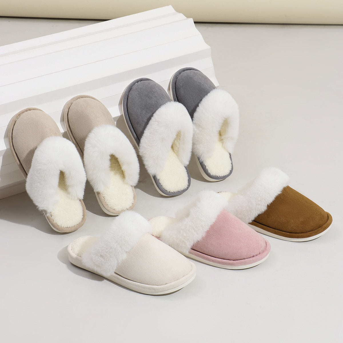 Winter Warm Plush Slippers Home Indoor Non-slip Bedroom Floor Soft Fuzzy Slipper For Couple Fashion Solid House Shoes