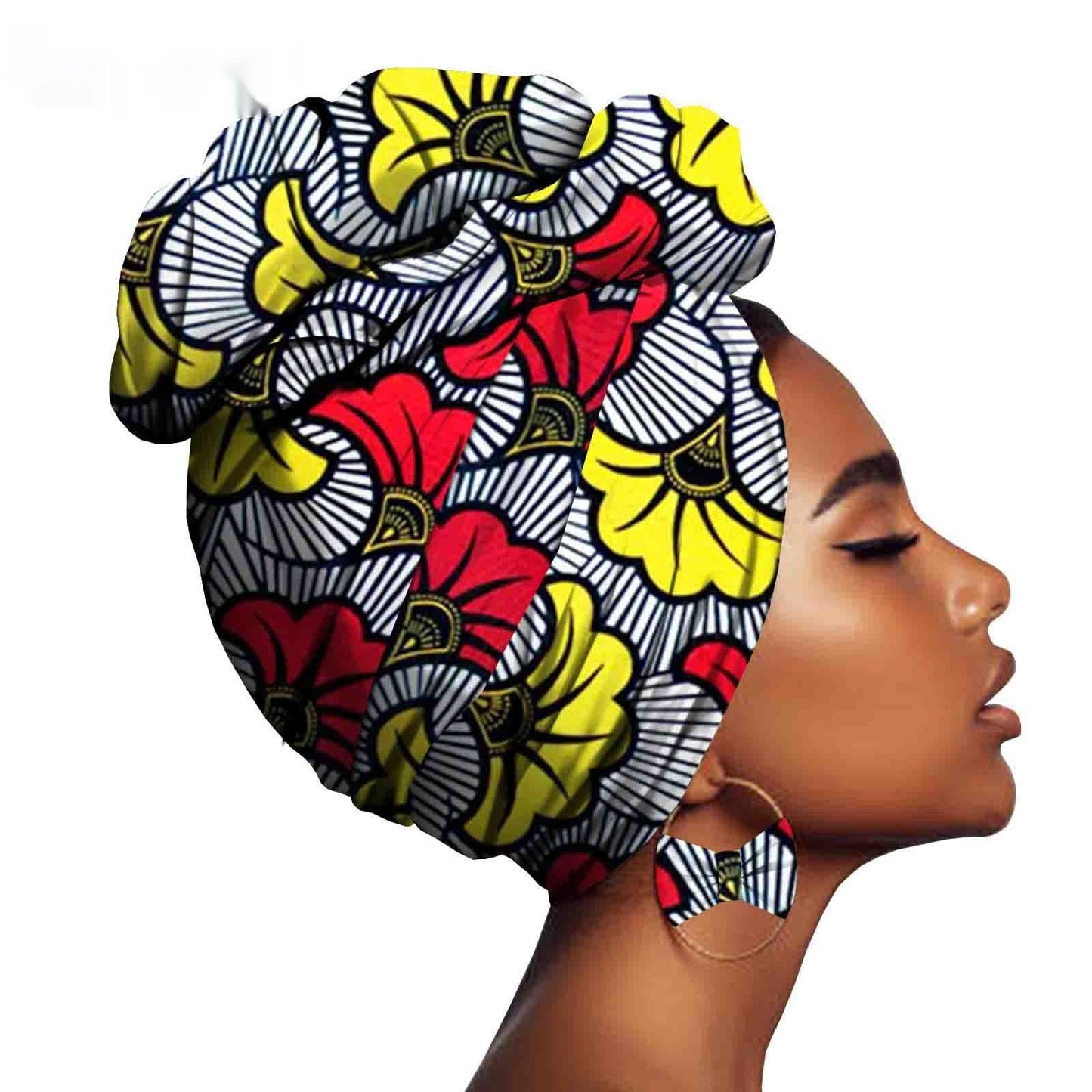 African Printed Batik Headscarf Exaggerated Earrings