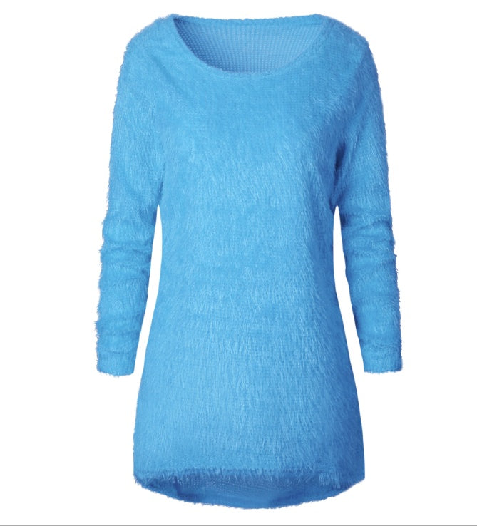 Solid color long-sleeved women's sweater tops Europe and the United States big plush