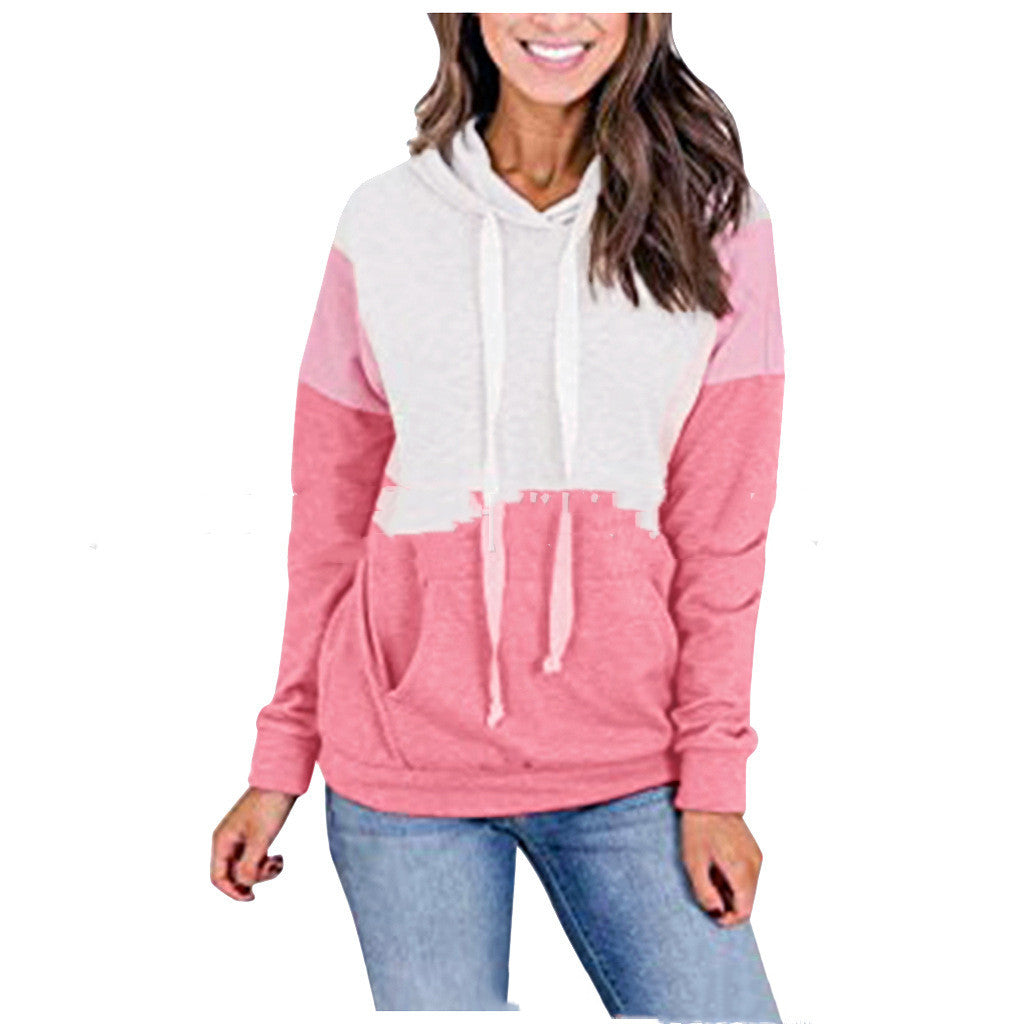 Stitching contrast color hooded sweater women