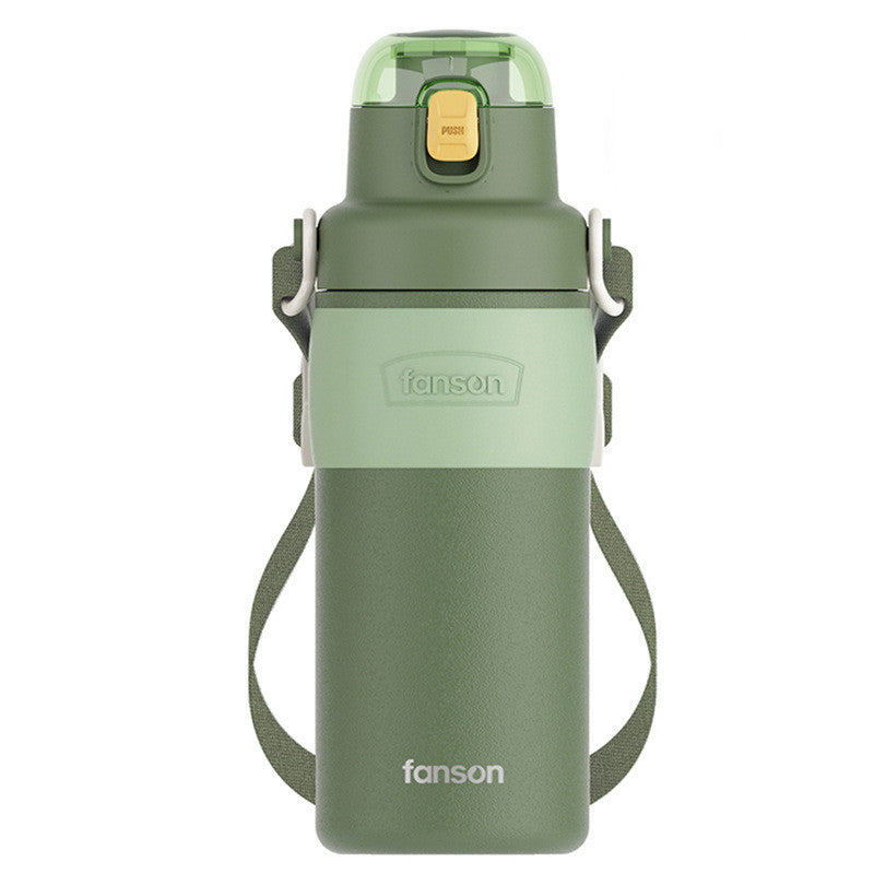 Stainless Steel Vacuum Flask With Strap And Large Capacity Water Bottle