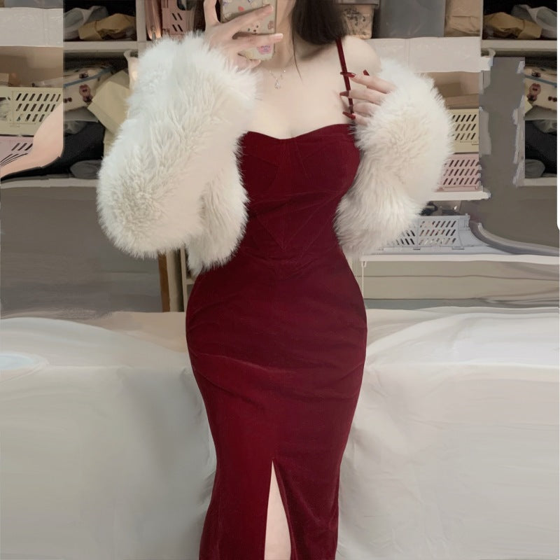 Christmas Red Velvet Stunning Slip Dress