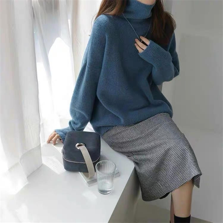 Turtleneck Pure Cashmere Sweater Women Thick Sweater Loose