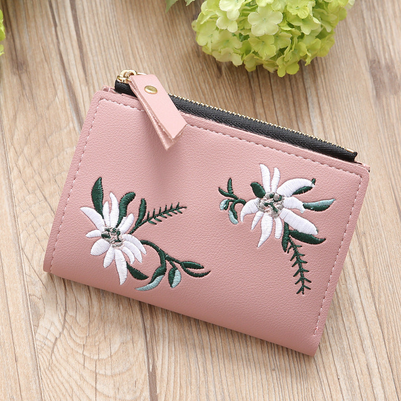 Women's embroidered thin zipper purse