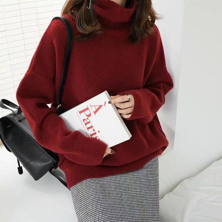 Turtleneck Pure Cashmere Sweater Women Thick Sweater Loose