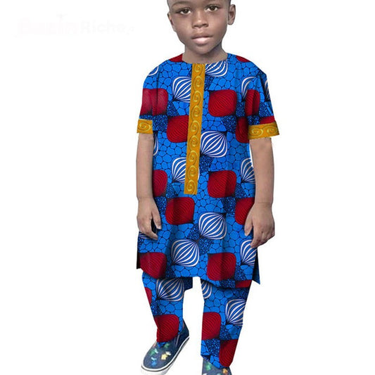 African Boy Suit Cotton Wax Cloth T-shirt And Pants Suit