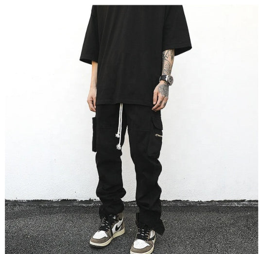 Men Drawstring Side Pocket Cargo Pants