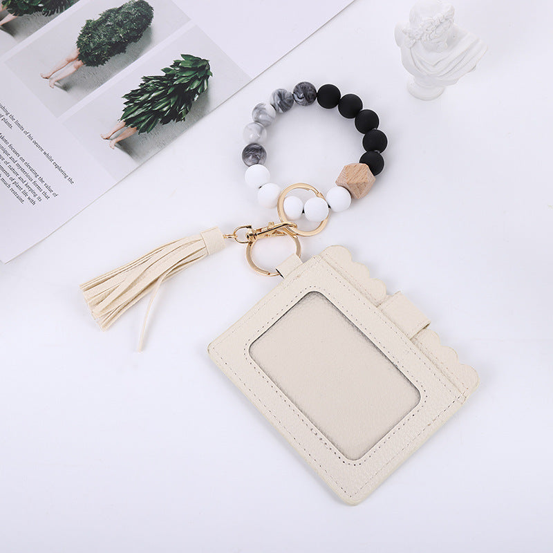 Silicone Bead Bracelet Card Bag Pu Tassel Women's Purse