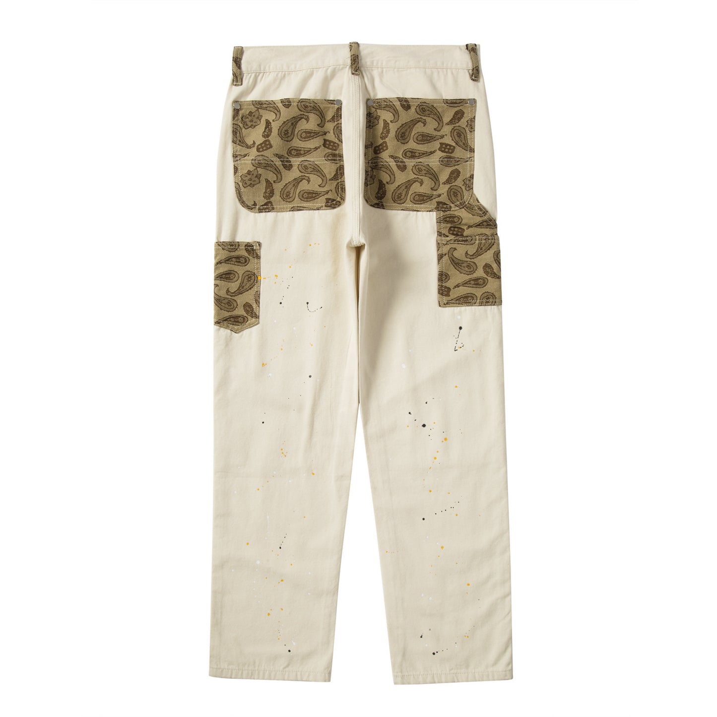 Khaki Cashew Patchwork Ink Splash Trousers Casual Pants