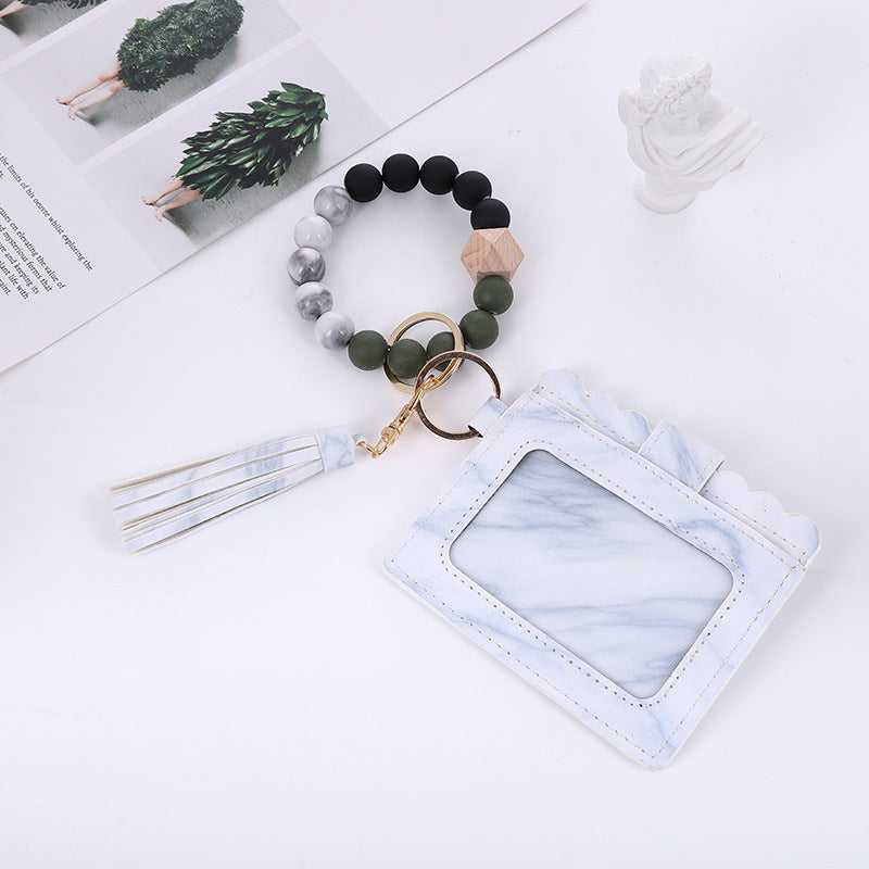 Silicone Bead Bracelet Card Bag Pu Tassel Women's Purse