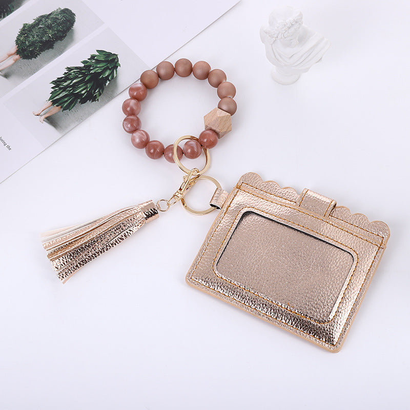 Silicone Bead Bracelet Card Bag Pu Tassel Women's Purse