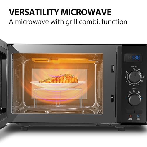 Toshiba 800w 23L Microwave Oven with Digital Display, Auto Defrost, One-Touch Express Cook, 6 Pre-Programmed Auto Cook Settings, and Easy Clean - Stainless Steel - ML-EM23P(SS)