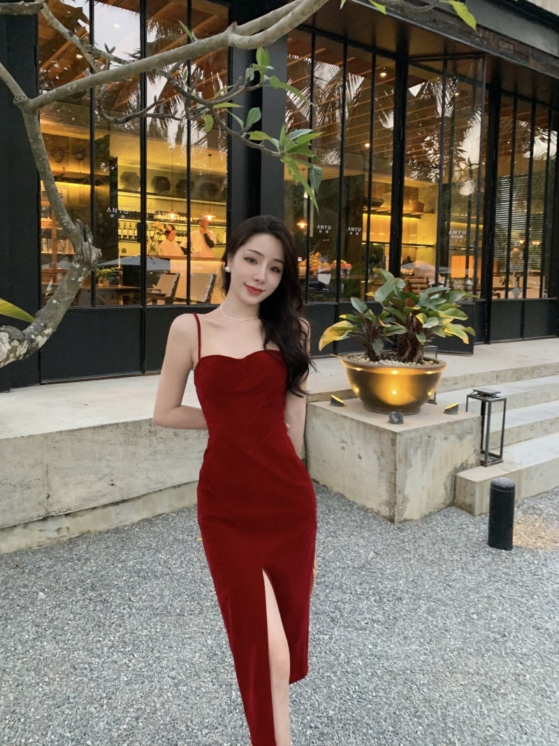 Christmas Red Velvet Stunning Slip Dress