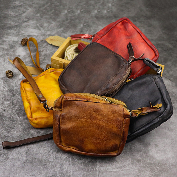 New hand dyed vegetable tanned leather women''s portable multi-functional small handbag lovers cowhide storage card bag pocket change purse