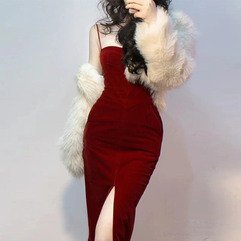 Christmas Red Velvet Stunning Slip Dress