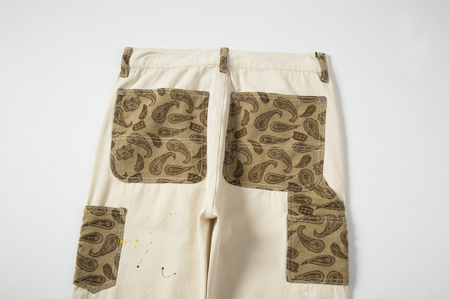 Khaki Cashew Patchwork Ink Splash Trousers Casual Pants