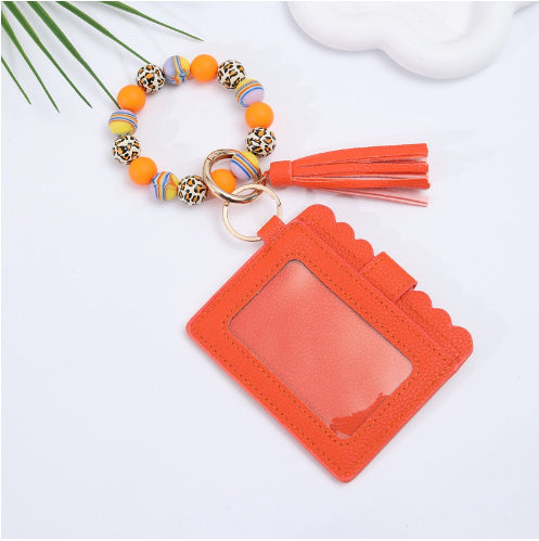 Silicone Bead Bracelet Card Bag Pu Tassel Women's Purse