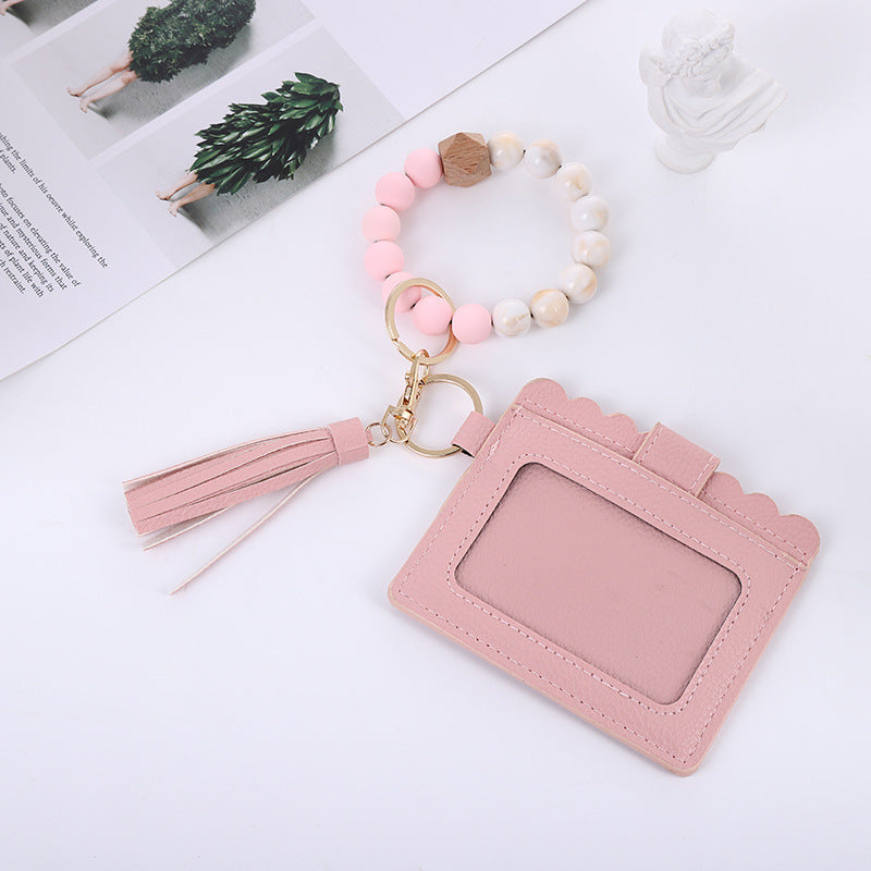 Silicone Bead Bracelet Card Bag Pu Tassel Women's Purse