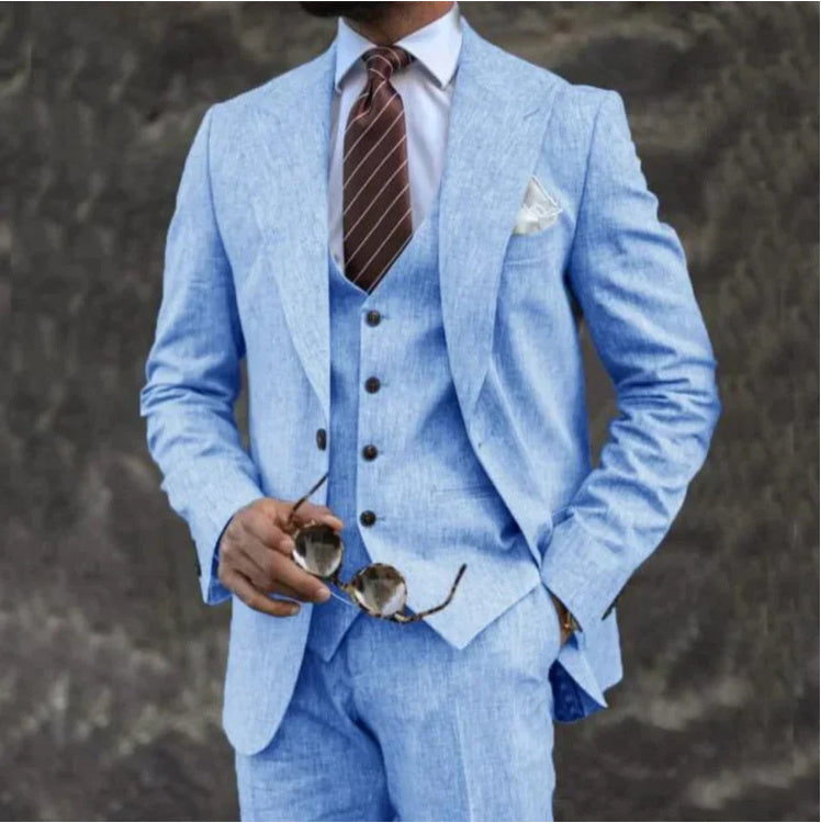 European And American Pink Business Casual Suit Three-piece Suit Men