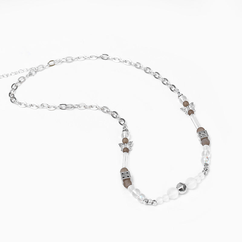 Transparent Beads Butterfly Couples Necklace