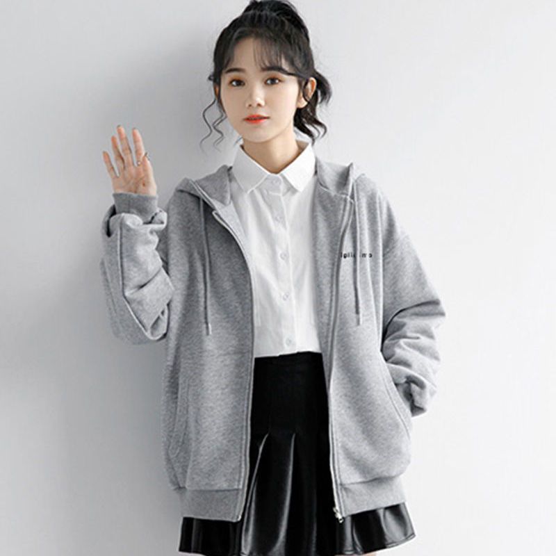 Small Grey Hooded Cardigan Sweater Women