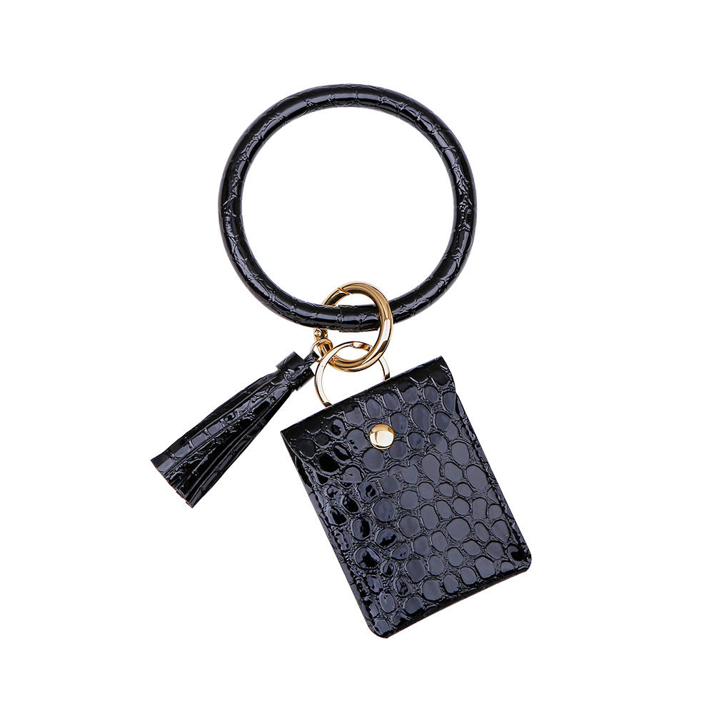 Leather Coin Purse Bracelet Keychain Ornaments PU Tassel Leather Card Bag DIY Wrist