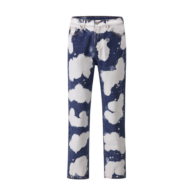 Individualized Tie-dyed Cloud Casual Straight Jeans