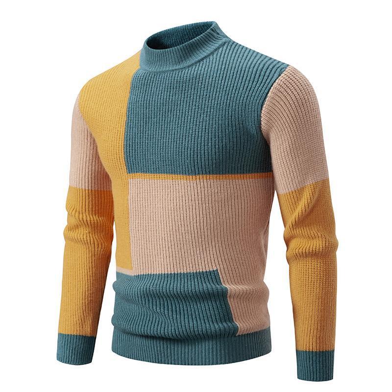 Men's Knitwear Sweater Color Stitching Stand-collar