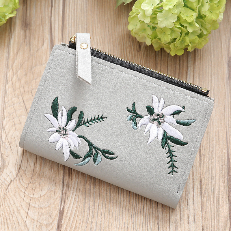 Women's embroidered thin zipper purse