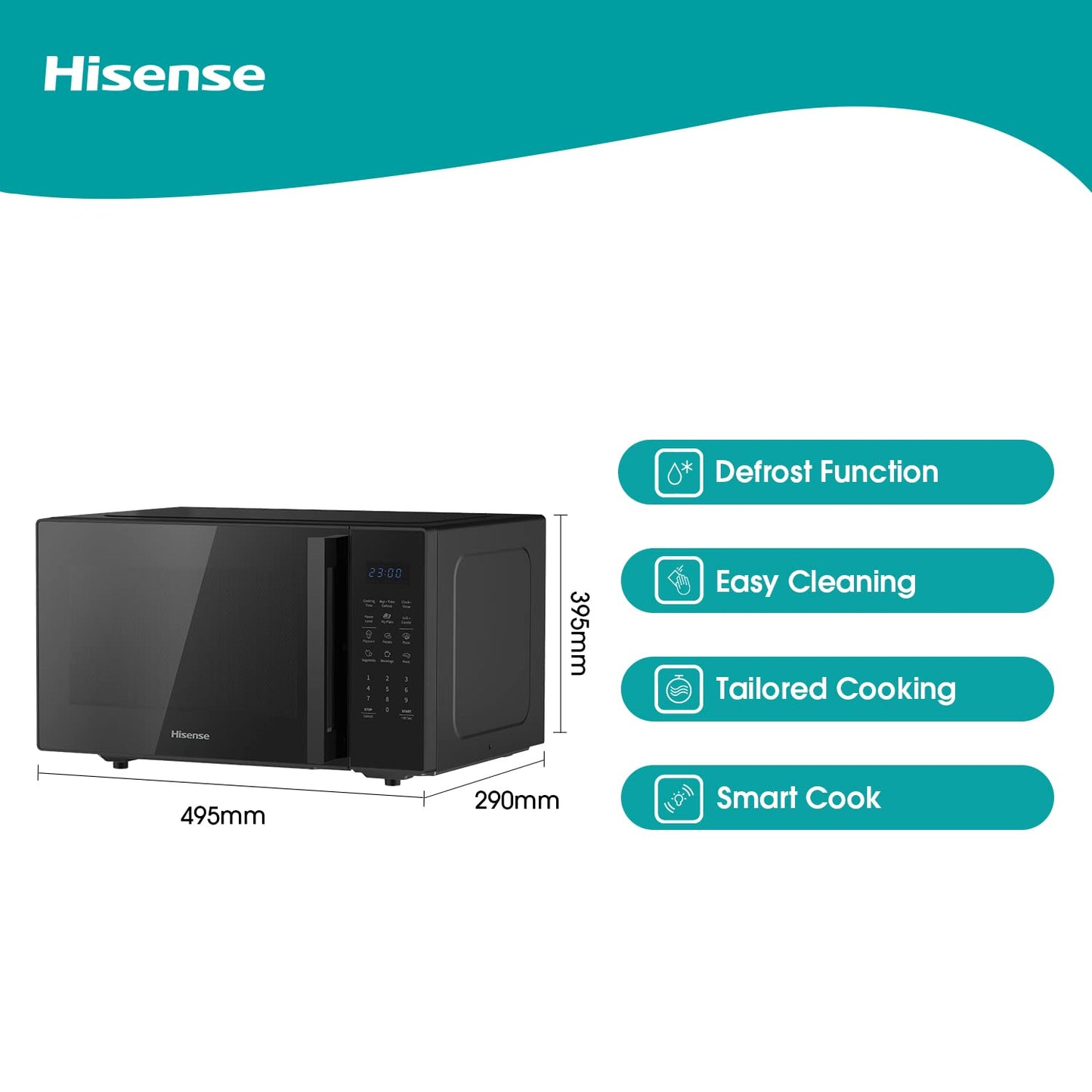 Hisense 700 Watts 20 Litre Solo Microwave Oven H20MOWP1UK White, Automatic Defrost, 5 power levels, Easy Clean, 32.6D x 45.5W x 26.1H centimetres Freestanding