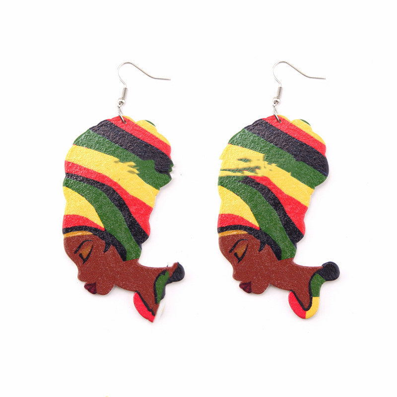 Fashion Print African Head Color Earrings