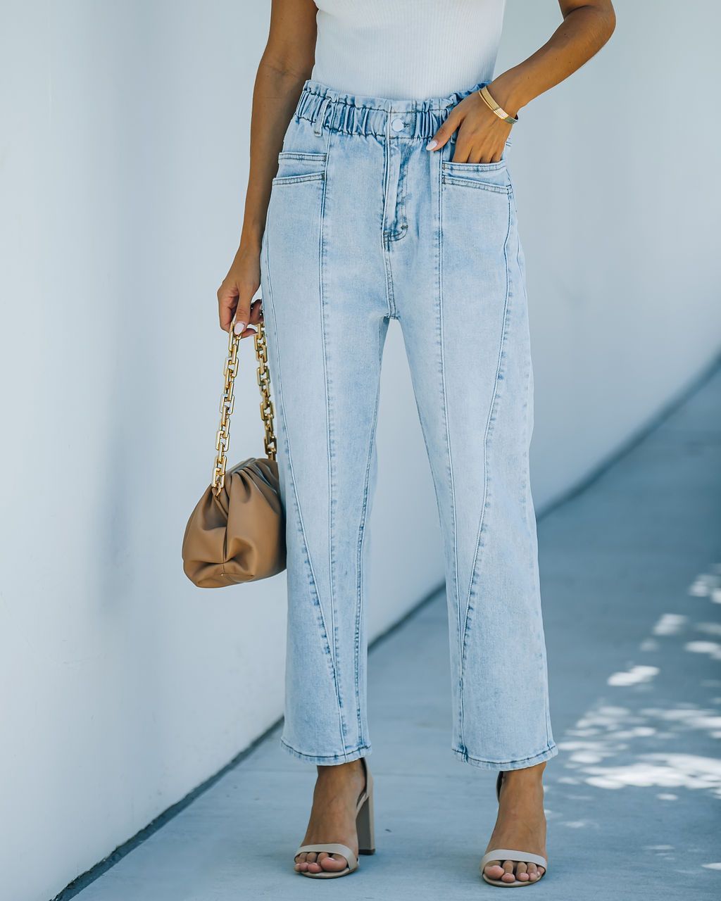 Temperament Commuter Light Blue Denim High Waist Pants