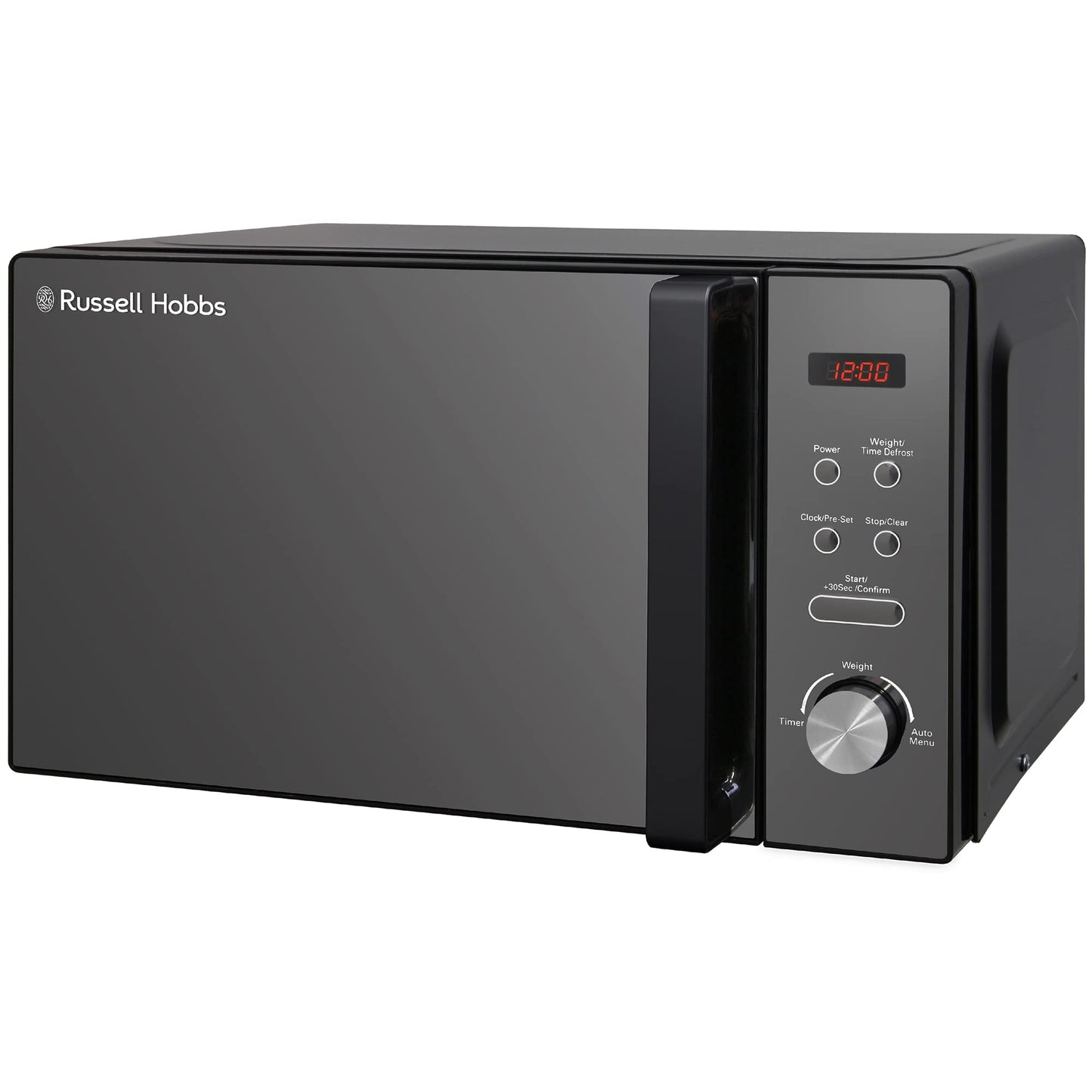 Russell Hobbs RHM2076B 20 Litre 800 W Black Digital Solo Microwave with 5 Power Levels, Automatic Defrost, 8 Auto Cook Menus, Clock and Timer, Easy Clean