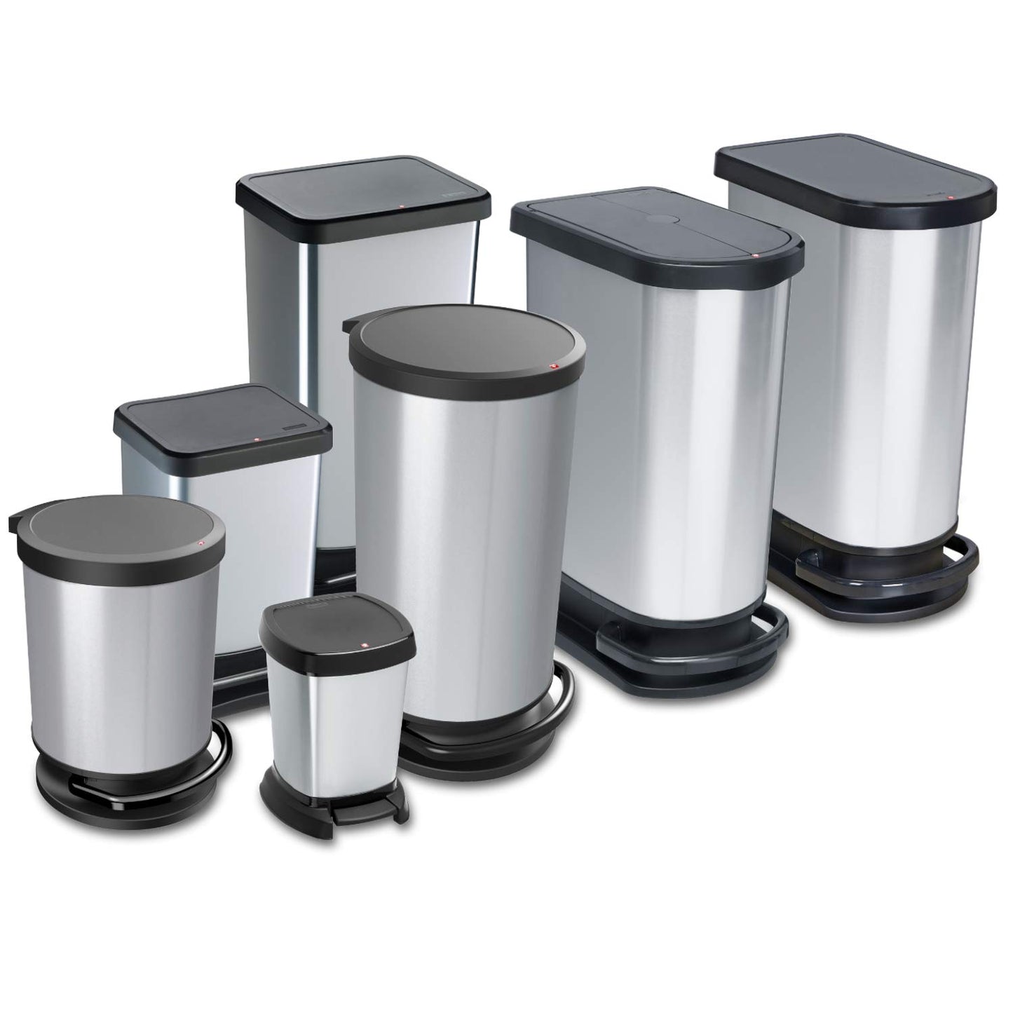 Rotho, Paso, Dustbin 40l with pedal and lid, Plastic (PP) BPA-free, silver hexagon, 40l (35,3 x 29,5 x 67,6 cm)