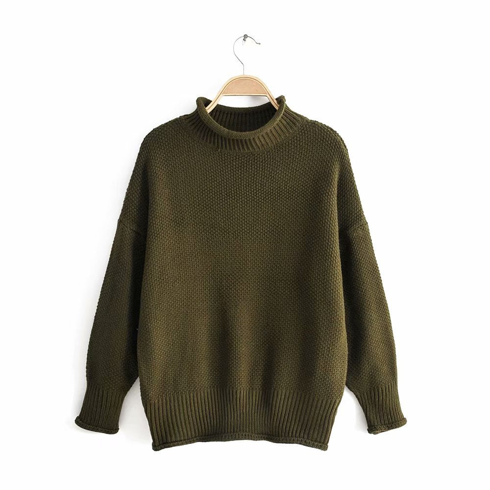 Turtleneck Solid Color Knitted Sweater Women