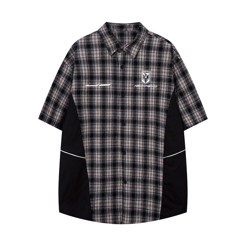 Plaid Polo Color Contrast Paneled Streetwear Short Sleeve Summer Casual Fashion Lapel Button