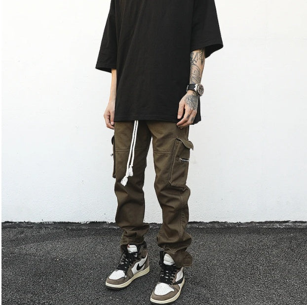 Men Drawstring Side Pocket Cargo Pants