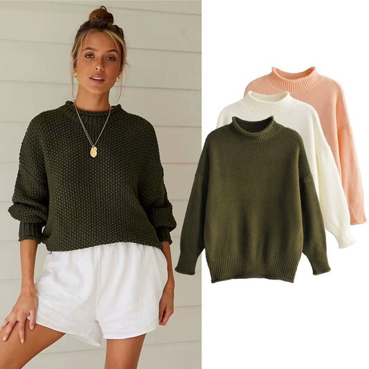 Turtleneck Solid Color Knitted Sweater Women