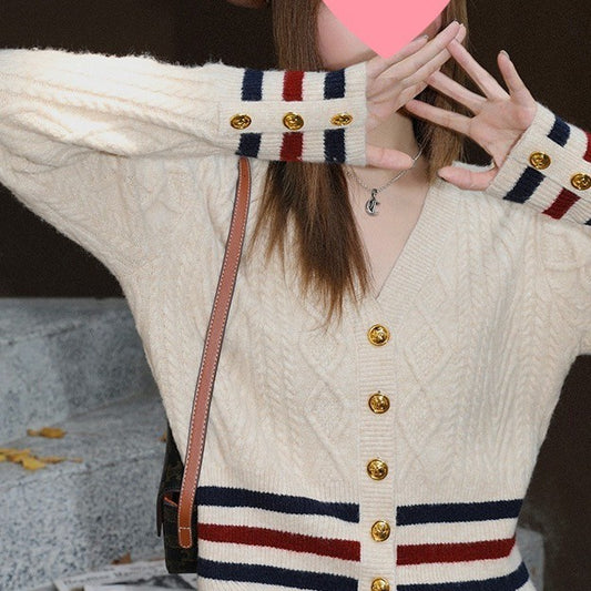 Women's Korean-style Hit Color Diamond Lattice Sweater Coat