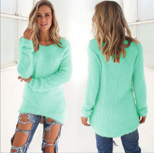 Solid color long-sleeved women's sweater tops Europe and the United States big plush